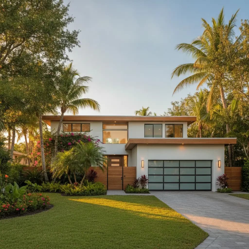 Modern single-family Florida rental home with palm trees at golden hour — the kind of investment property DSCR loans finance