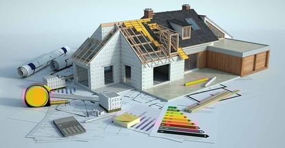 3D rendering of a house undergoing renovations