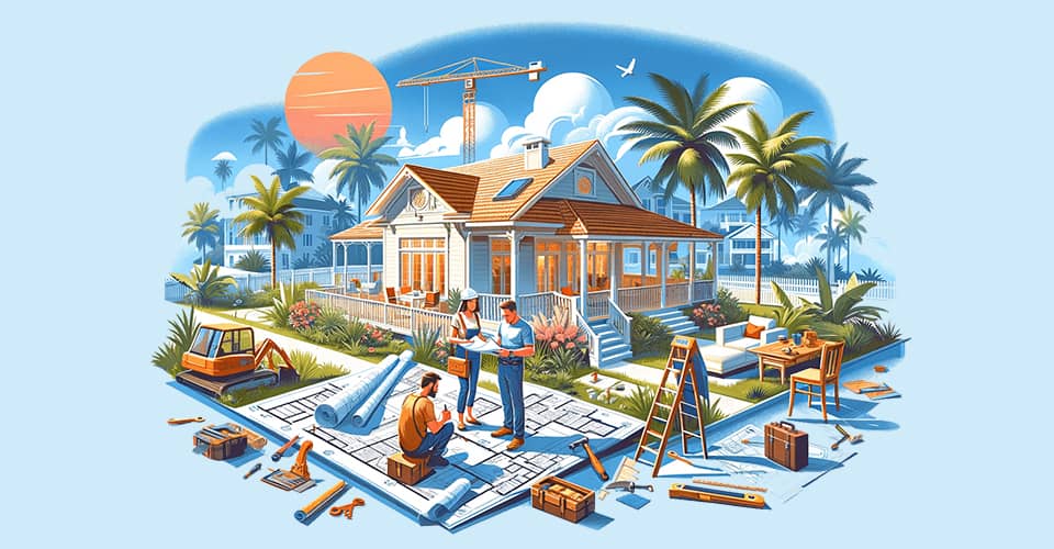 A couple discussing home renovation plans with a contractor in Florida