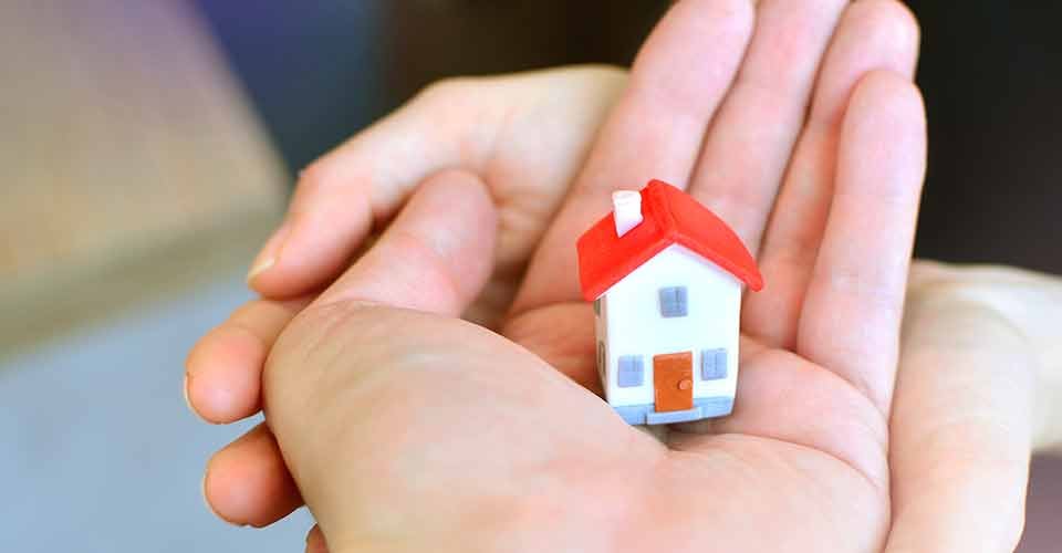 A hand holding small model house