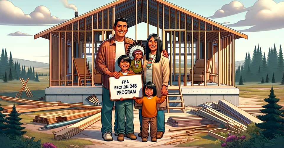 A happy Native American family building home on tribal land using FHA Section 248 Program