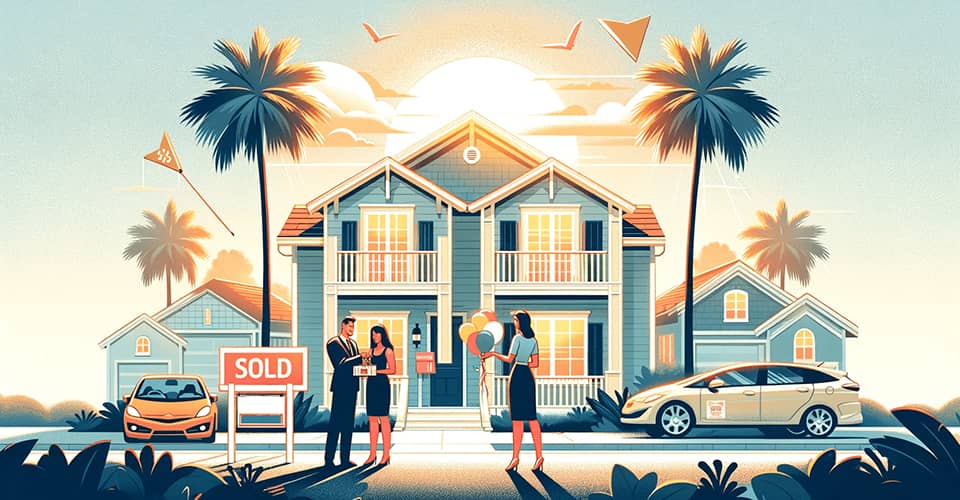 A happy couple celebrating after buying a home and moving to Florida