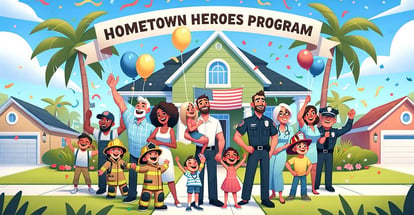 A happy family and various essential workers celebrating florida hometown heroes program