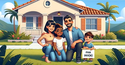 A happy family outside their Florida house purchased using FHA 203b loan