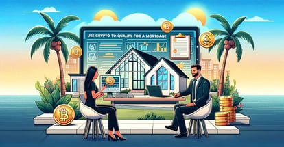A homebuyer consulting with a mortgage broker about using cryptocurrency for mortgage qualification