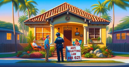 A homeowner talking with a police officer about Anti Squatting Law in Florida