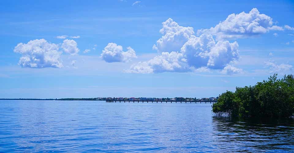 A look out over Charlotte Harbor with its calm waters and deep blue skies