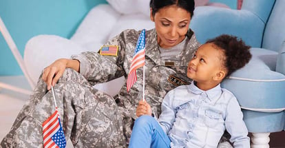 A military mom with her adorable little baby in new home