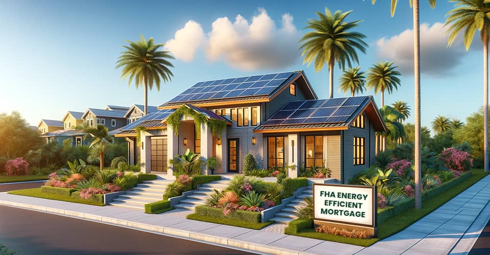 A modern house in Florida equipped with solar panels using FHA Energy Efficient Mortgage