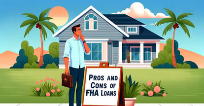 A person outside a house in Florida thoughtfully considering Pros and Cons of FHA Loans