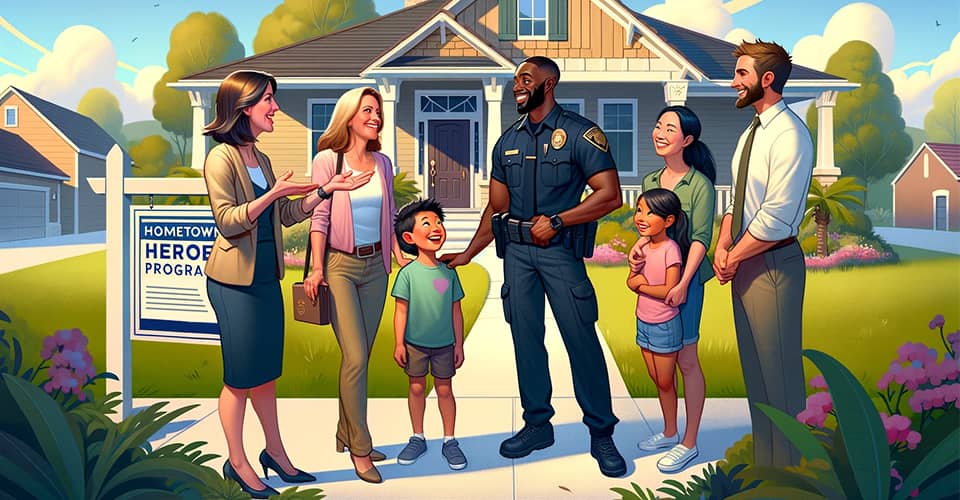 A real estate agent interacts warmly with essential worker families about hometown heroes program