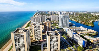 Aerial view of Hallandale Beach from high rise luxury condominium in Florida