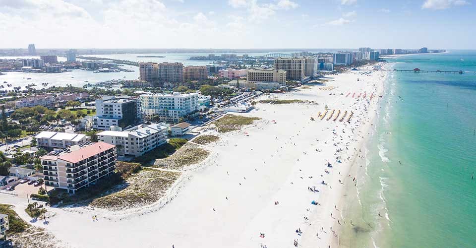 Aerial view of Island Clearwater Beach in Florida