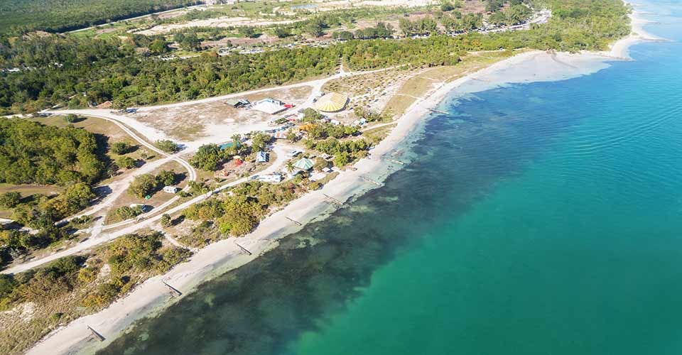 Aerial view of Key Biscayne National Park and the beach in Florida