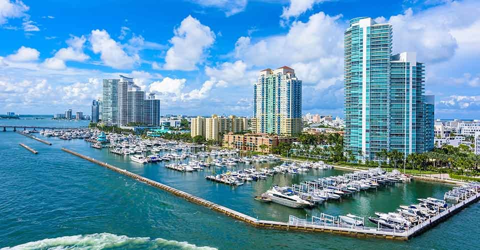 Aerial view of Rivers and ship canal in Miami Beach Florida