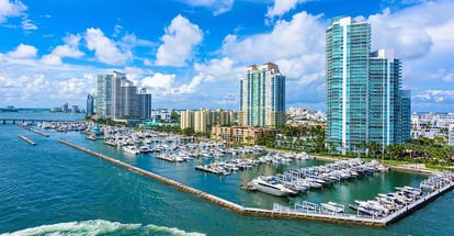 Aerial view of Rivers and ship canal in Miami Beach Florida