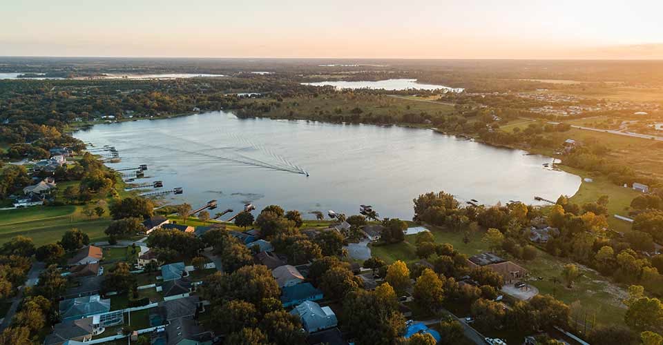 Aerial view of Sawmill Lake in South Clermont Florida