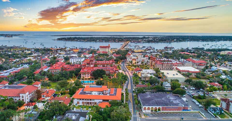 Aerial view of USA Downtown Skyline in St Augustine Florida