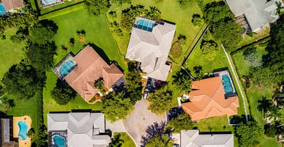 Aerial view of an urban residential neighborhood subdivision