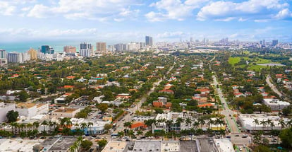 Aerial view of commercial area of the Nautilus neighborhood in Miami Beach
