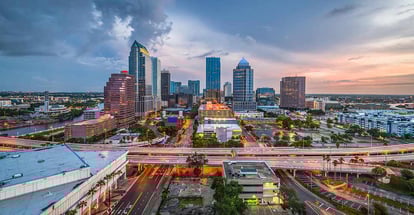 Aerial view of downtown skyline in Tampa Florida