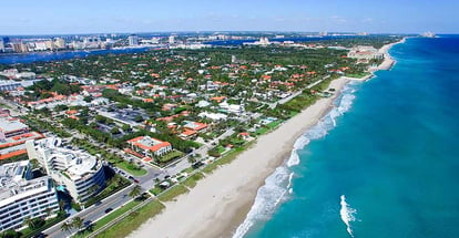 Amazing aerial view of coastline in Palm Beach Florida