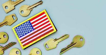 American flag and house keys