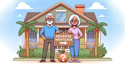 An illustration of old happy couple and represent their curiosity about Reverse Mortgage