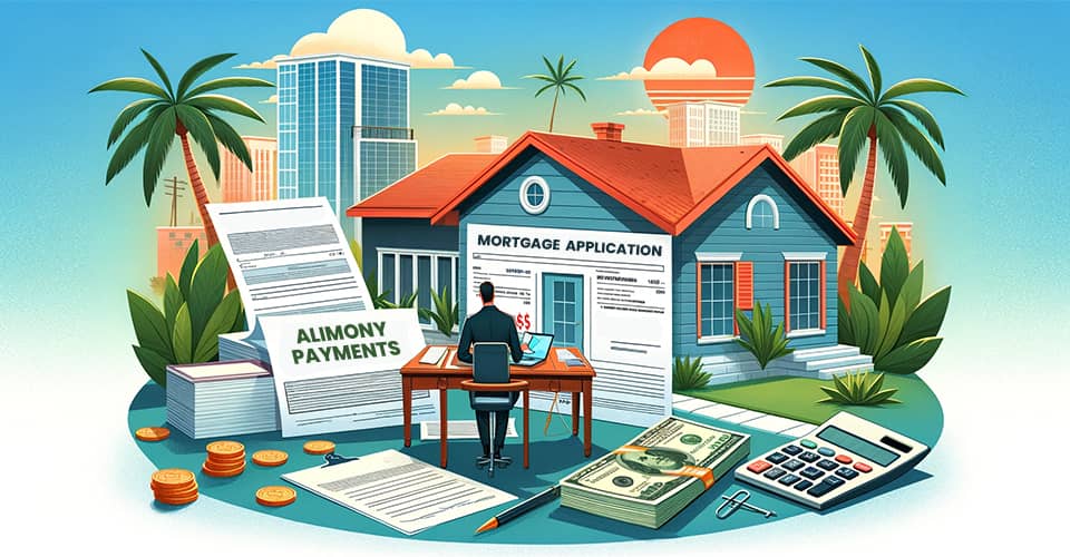 An individual reviewing mortgage application documents alongside alimony payment statements