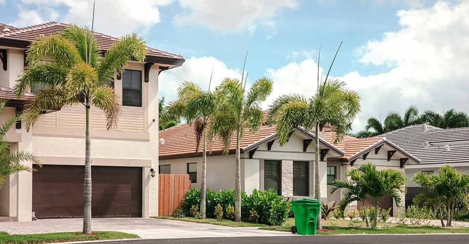 Beautiful neighborhood of homes in residential area in Miami Florida