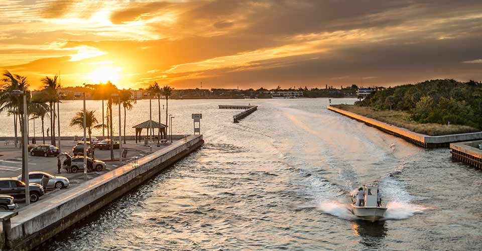 Boating in Florida at sunset