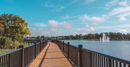 City of Casselberry boardwalk on Lake Concord on a bright sunny day in Florida