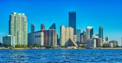 City skyline in morning with blue sky in Miami Florida