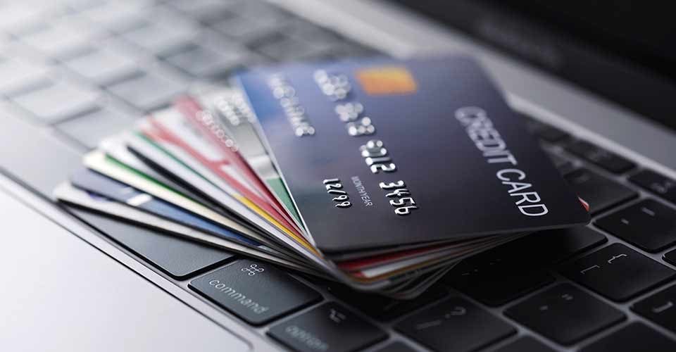 Closeup of a credit cards on laptop