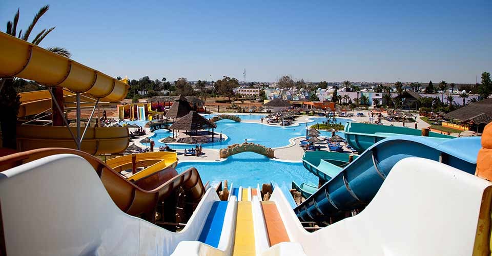 Colorful aquapark and a pool