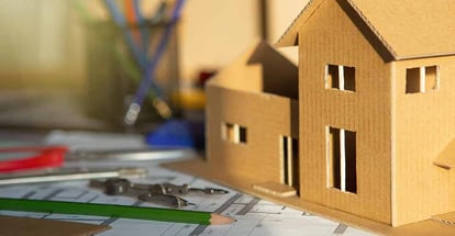 Construction drawings scale model and tools for home renovation