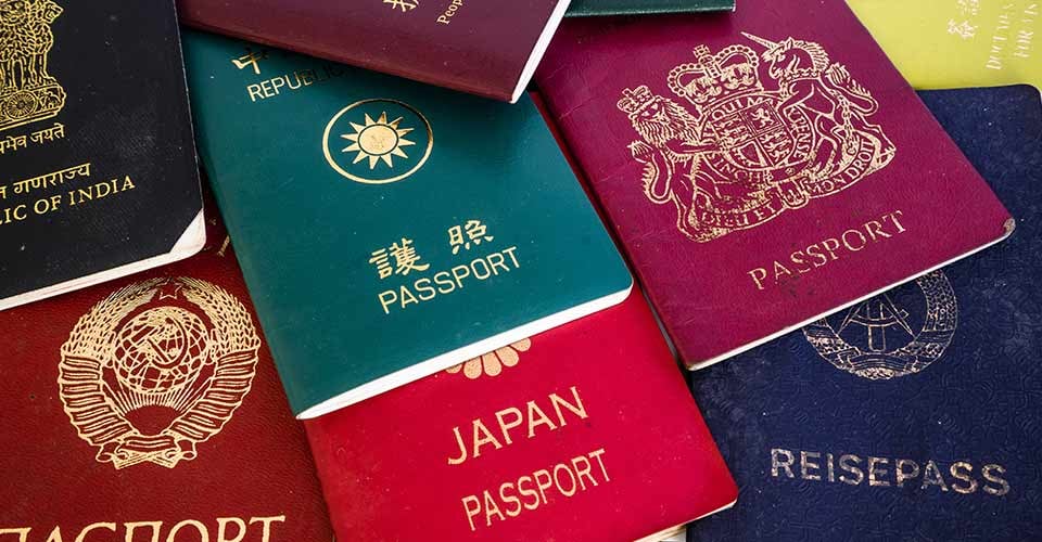 Different foreign passports from many countries and regions from the world