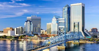 Downtown city skyline on St Johns River Jacksonville Florida
