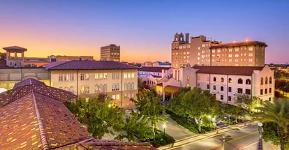 Downtown cityscape at city hall during dusk in Lakeland Florida