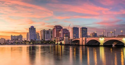 Downtown skyline on the intracoastal waterway in West Palm Beach Florida