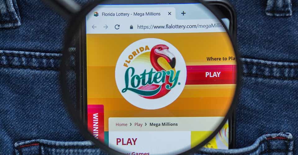 Florida lottery logo view through a magnifying glass