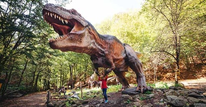 Happy child having fun at dino park