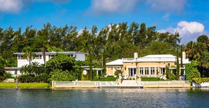 Houses along Collins Canal in Miami Beach Florida