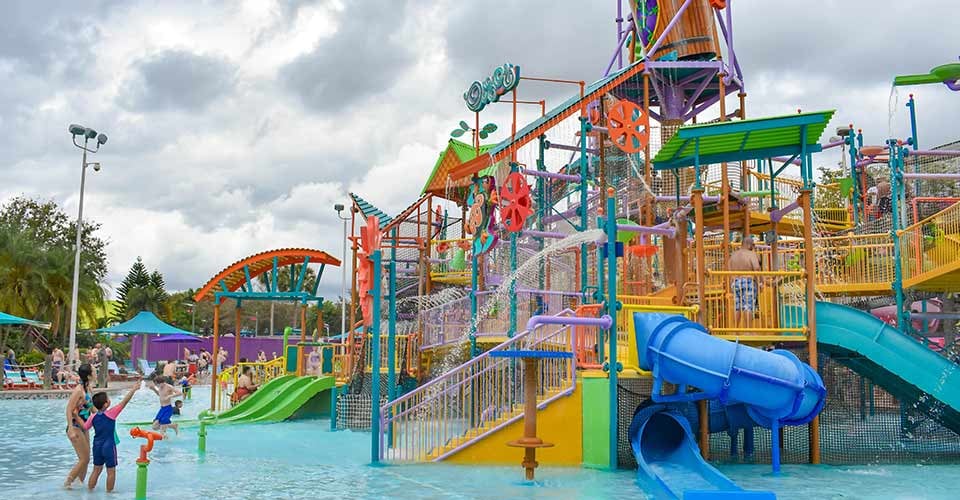 Katas Kookaburra Cove includes beginners body slides water spouts and pools at Aquatica in Orlando Florida