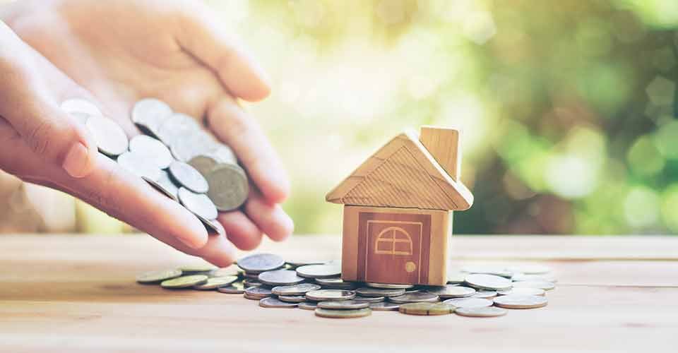 Model house and coins