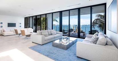 Modern living area with wide views of the bay and city