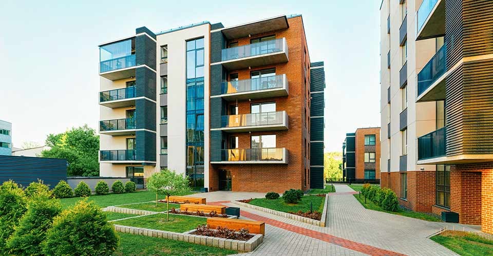 Modern new residential apartment house building complex in Florida