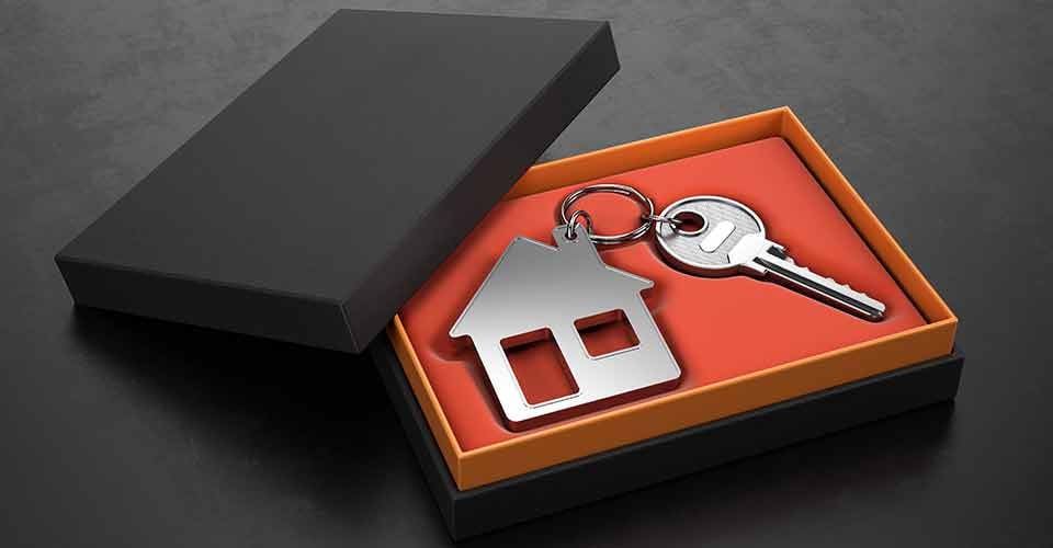 New house key in black box