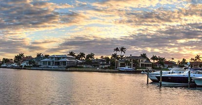 North Gulf Shore Harbor along the Village at Venetian Bay at sunrise in Naples Florida