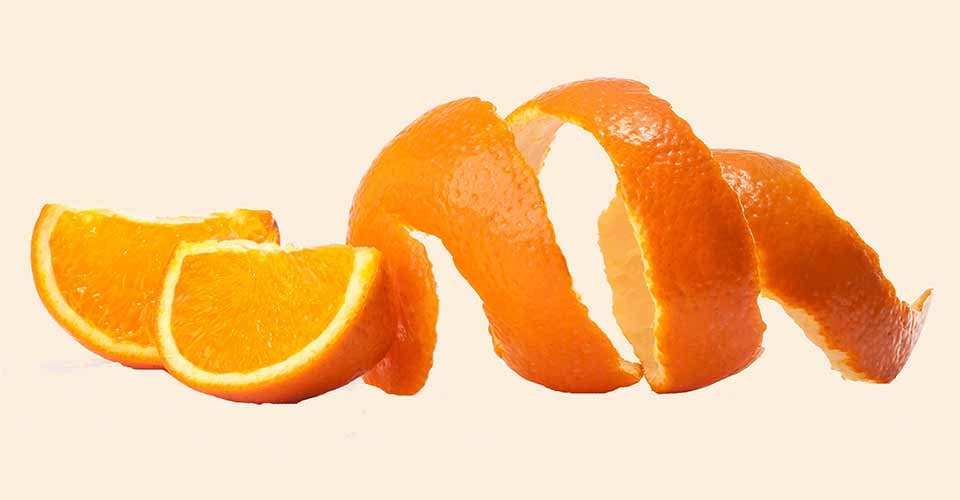 Orange peel and orange wedge
